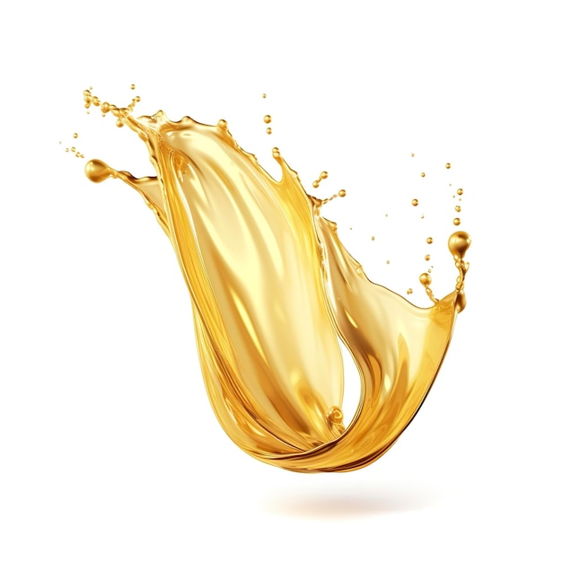 Golden Oil or Cosmetic essence splash isolated on white background 3d illustration