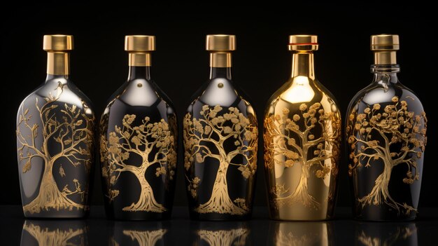 Golden olive oil bottles