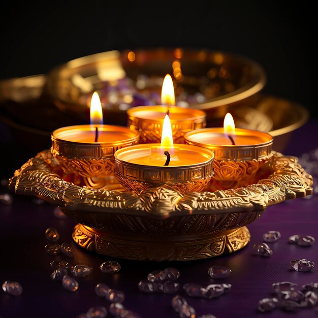 A golden and orange diya of candles minimam Diwali Maha shivatri Decoration for Puja