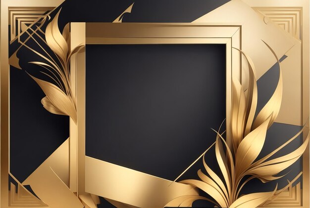 Golden ornamental frame on black bakcground retro golden frame with vintage ornament generative ai