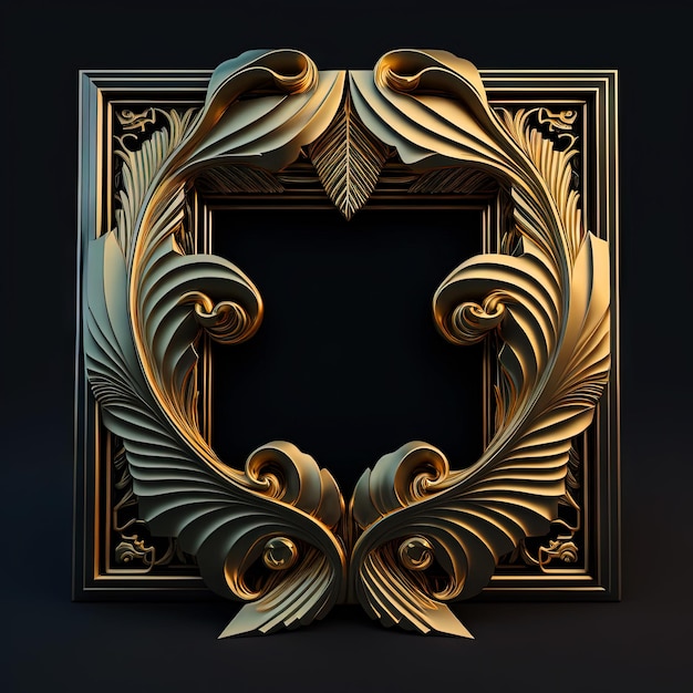 Golden ornamental frame on black bakcground Retro golden frame with vintage ornament Generative AI