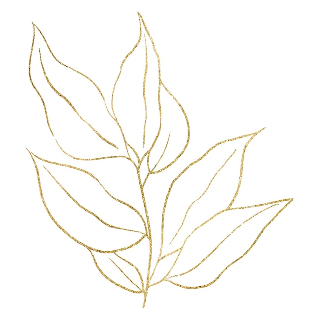 Golden outlines botanical sparkling leaves illustration wedding design single element