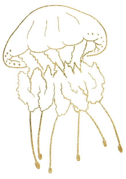 Фото Золотые очертания медузы изолированный элемент для морской морской свадьбы иллюстрация