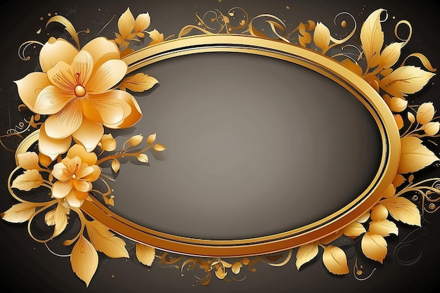 Golden oval frame with flowers vector