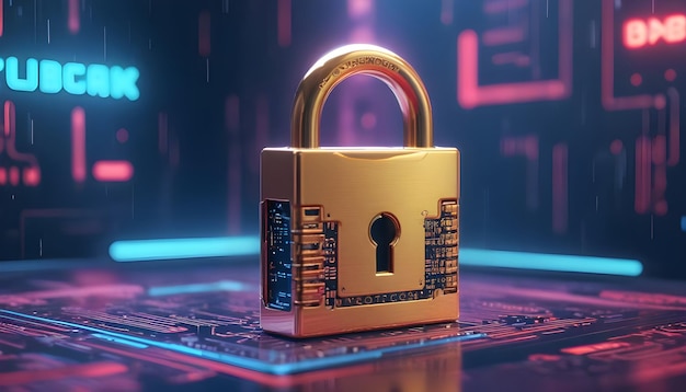 Foto tecnologia di sicurezza con password a lucchetto d'oro dati riservati cyber 21