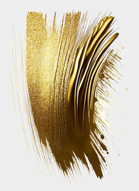 Photo golden paint stroke isolated on white background