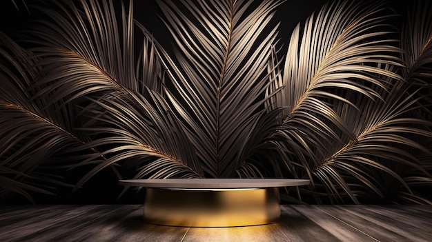 golden palm leafs product display background