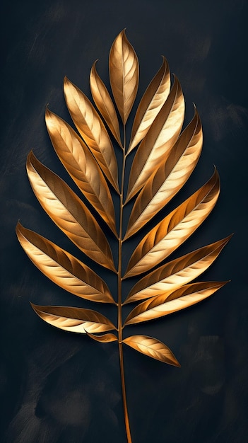 Golden palm leaves in a regal icon design on a matte black background