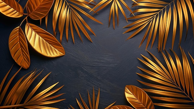 Golden palm leaves in a regal icon design on a matte black background