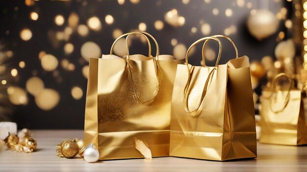 블랙 프라이데이의 황금 종이 가방은 크리스마스 결혼식에 대한 개인 판매 선물입니다.