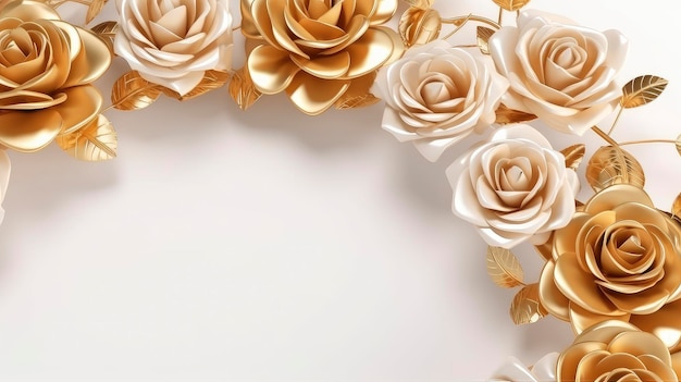 Golden paper flowers with a white background