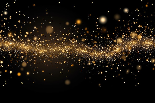 Golden particles border falling glittering gold sparkles