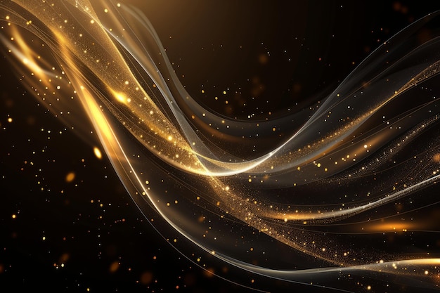 Golden particles flowing on black background