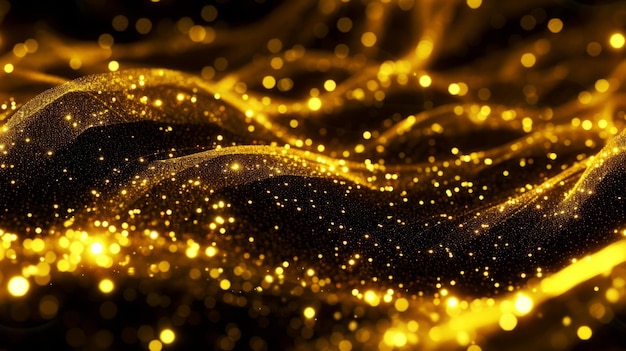 사진 검은색 배경에 파동 모양으로 흐르는 황금 입자