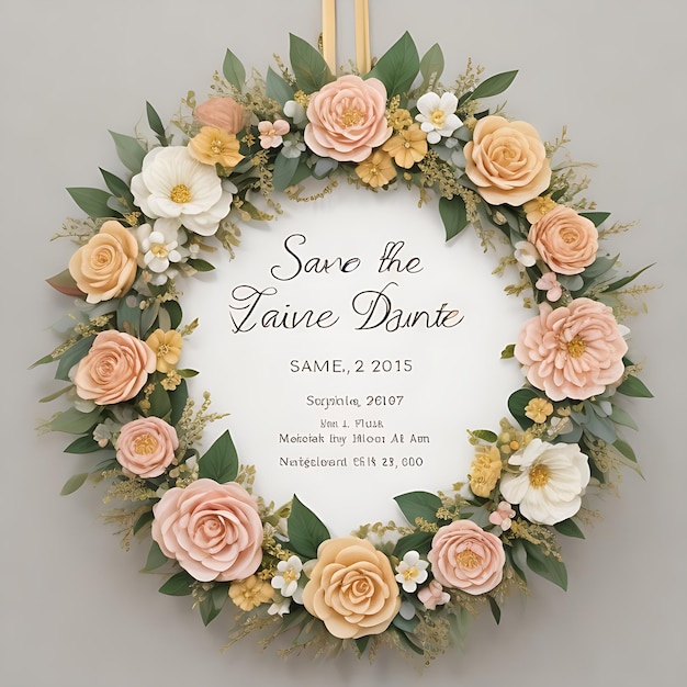 golden Pastel Floral Wreath Save the Date with Watercolor Elegance