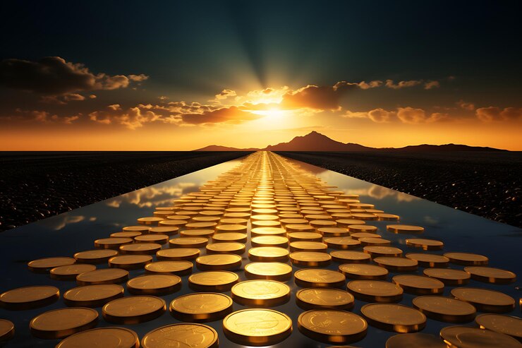 Premium AI Image Golden Pathways Journeying Down a Road Paved with