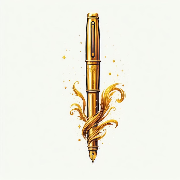 Photo golden pen on white