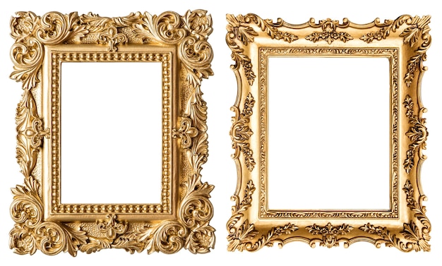 Photo golden picture frame baroque style. vintage art object isolated
