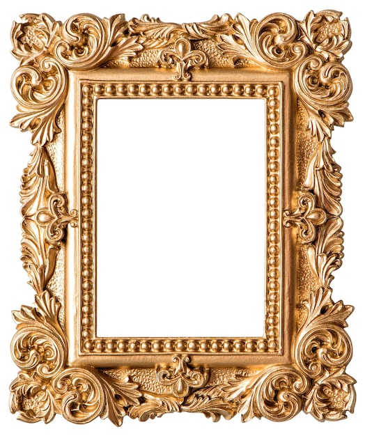 Photo golden picture frame isolated on white background. vintage object