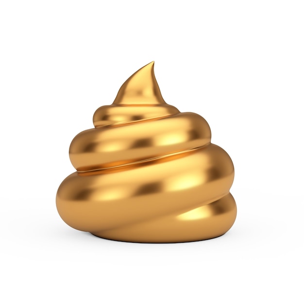 Photo golden piece of shit cartoon poop icon on a white background 3d rendering