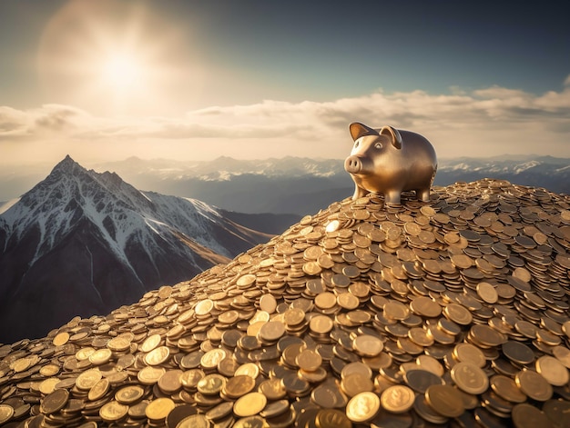 Golden Piggy Bank on a Mountain of Coins