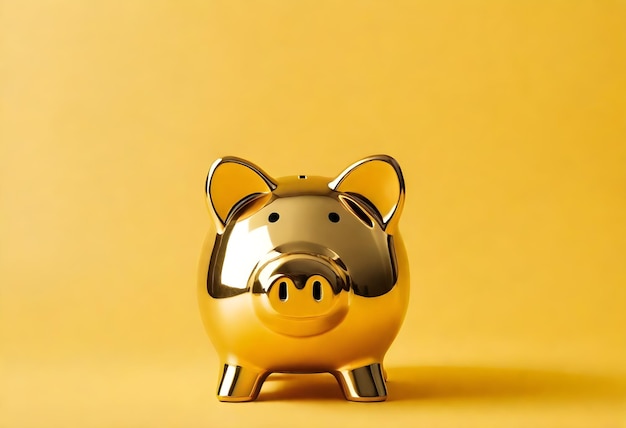 Photo golden piggy bank on yellow background money saving money box