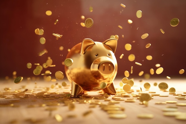 Photo golden piggybank generate ai