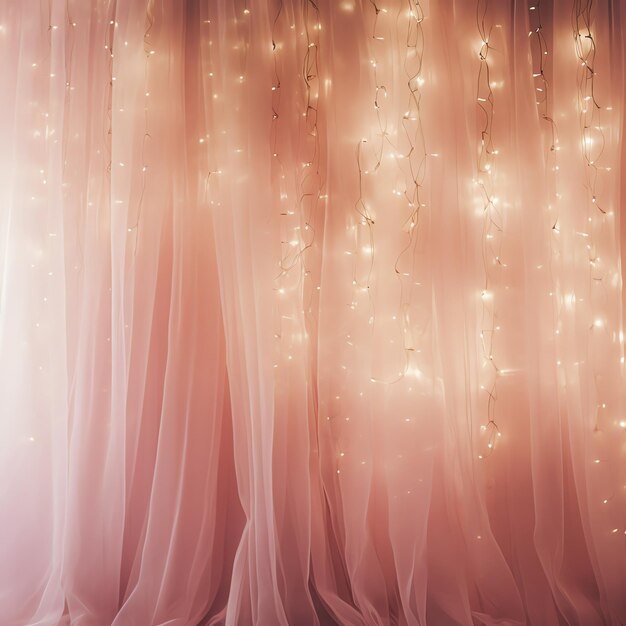 Photo golden pink curtain cascading tulle drapes