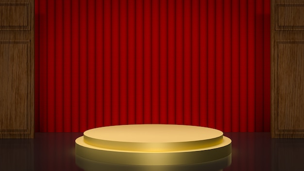 Golden podium against red curtain