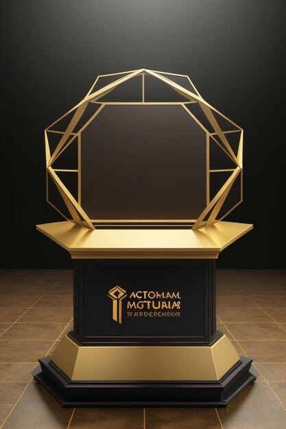 Photo golden podium in the form of hexagonal floodlighting