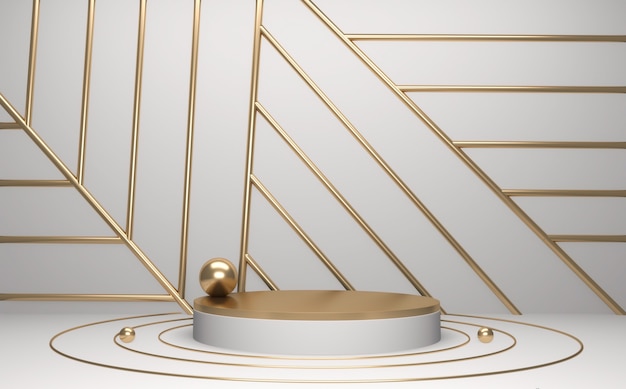 Golden Podium minimal geometric white and gold style abstract.3D rendering