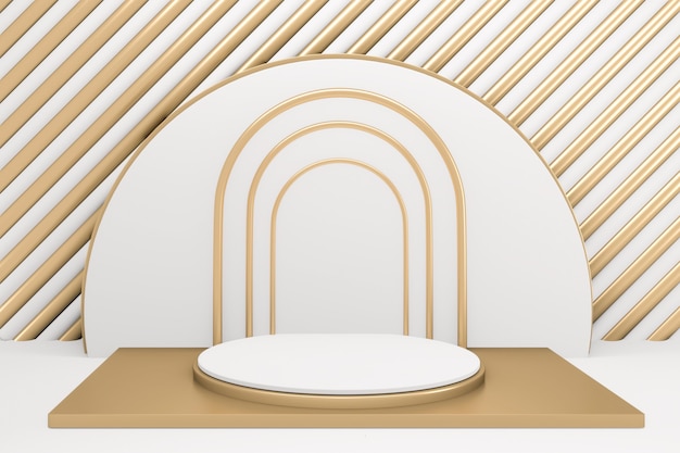 The Golden Podium minimal geometric white and gold style abstract.3D rendering