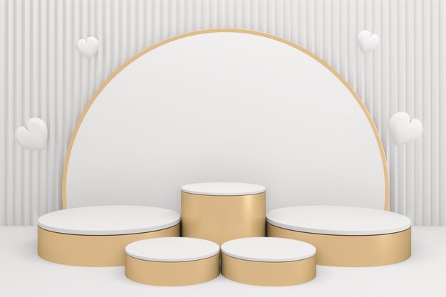 Golden Podium minimal geometric white and gold style abstract.3D rendering