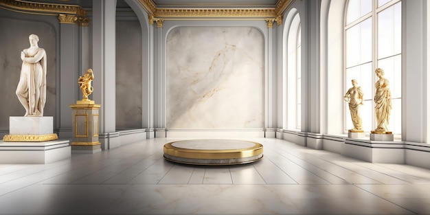 Photo golden podium platform or stage 3d granite white stand realistic product display ai generated