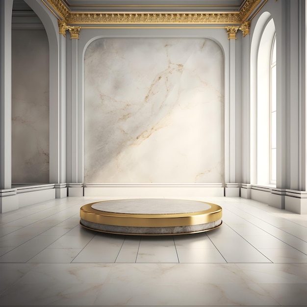 Photo golden podium platform or stage 3d granite white stand realistic product display ai generated