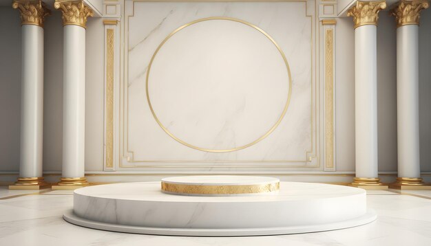 Photo golden podium platform or stage 3d granite white stand realistic product display ai generated