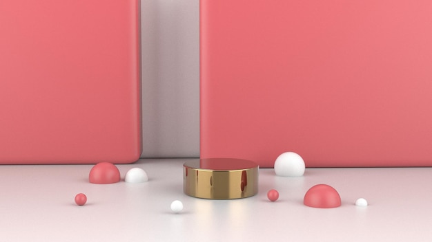 분홍색 모양의 황금색 배경 3d 렌더링으로 설정된 황금 연단 제품 디스플레이