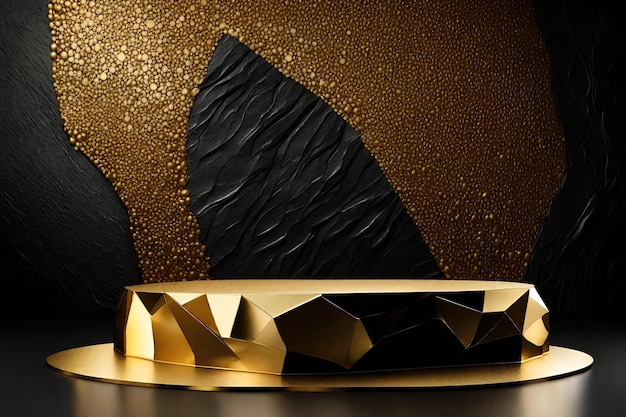 Golden podium with gold decorated black wall