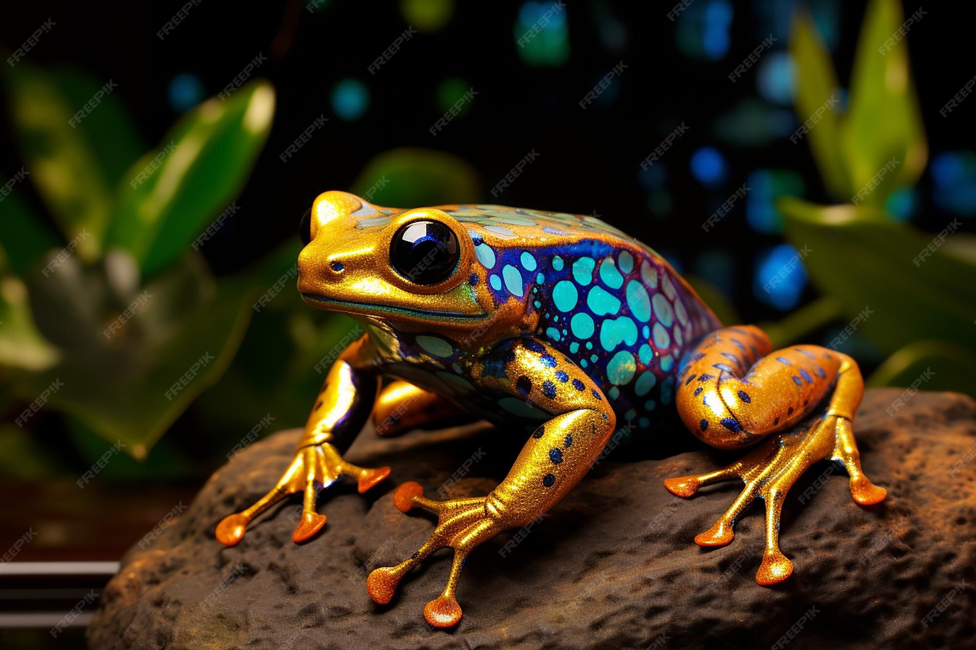 Premium AI Image | Golden Poison Dart Frog on Iridescent Gems