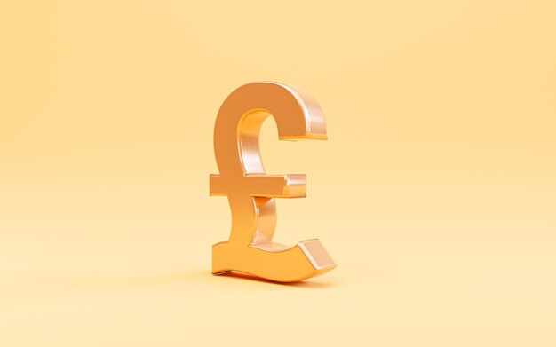 Golden pound sterling sign on yellow background for currency exchange and money transfer concept by 3d render