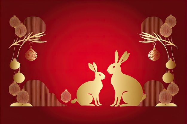 Foto coniglio dorato su rosso per il capodanno cinese