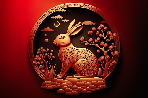 Golden Rabbit sterrenbeeld met Aziatische elementen geïsoleerd Lunar New Year Generative AI