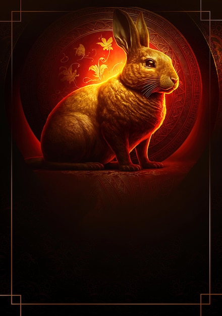 Golden Rabbit with red background wallpaper art design