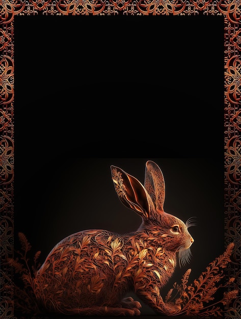 Golden Rabbit with red background wallpaper art design