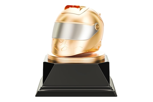 Photo golden racing helmet award concept 3d rendering