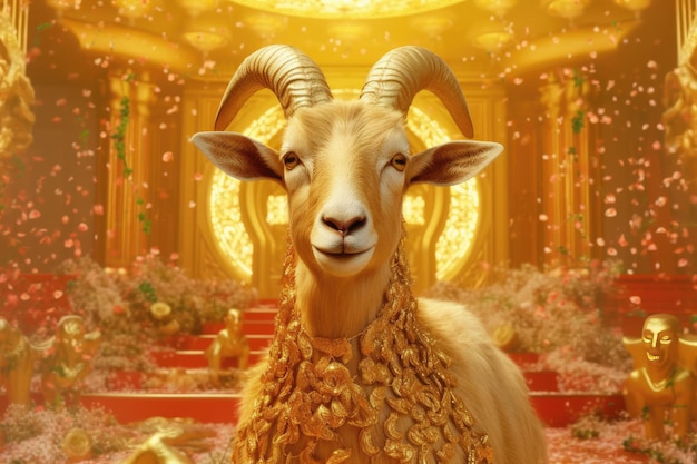 Photo golden ram in an opulent golden palace xa