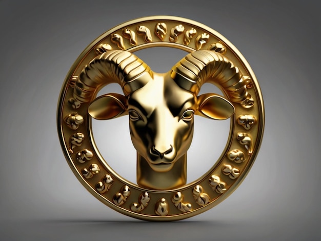 a golden ram with a golden face and horns