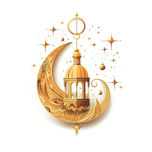 Photo golden ramadan crescent and lantern on a white background