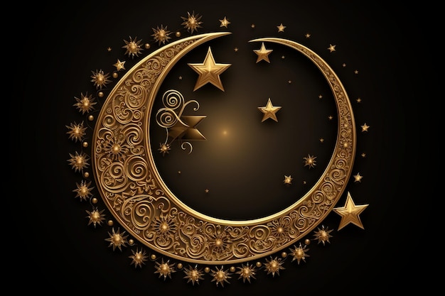 Golden ramadan eid moon with arabic islamic decoration