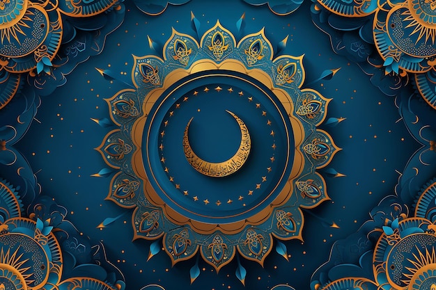 Golden ramadan kareem eid mubarak decorative card design